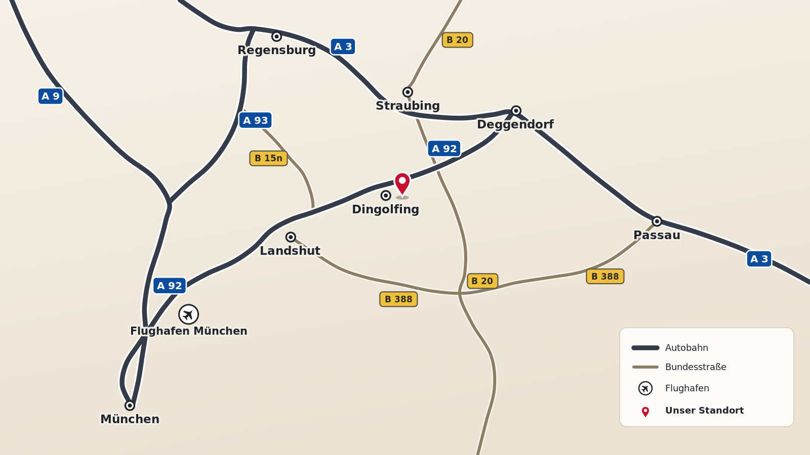 Karte Niederbayern mit Firmensitz Gottfrieding